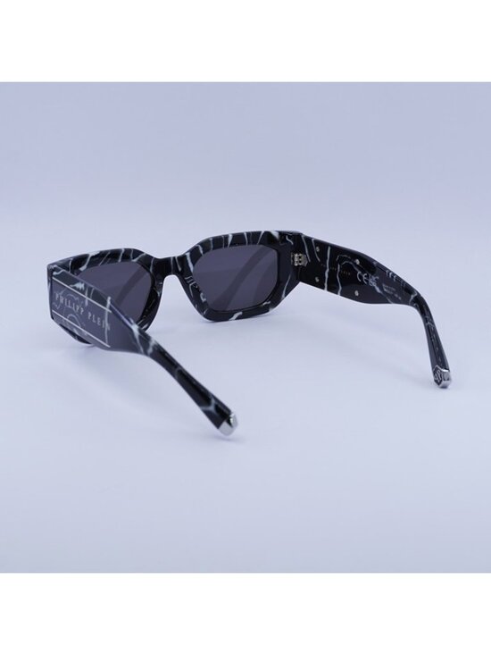Philipp Plein SPP066M 0Z21 Sunglasses Marbled Black Geometric Frame, Grey Lenses main image 6